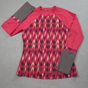Prana Lorelei Swim Shirt Women's sz M Pink Geometric Long Sleeve Sun/Swim/Rash